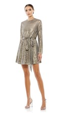 Mac Duggal Taupe Sequin Embellish Long Sleeve High Neck Mini Dress Size 10 $398