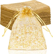 Organza Gift Bags 100Pcs Gold Sheer Organza Bag 5x7 Inch Mesh Favor Bags Drawstr