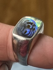 925 Sterling Silver Abalone Shell Ring Size O Statement Jewellery
