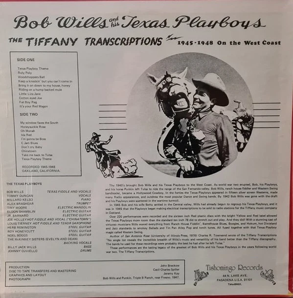 Bob Wills & His Texas Playboys Tiffany Transcriptions 1976 VG/VG *PLS READ DESC* - Image 2 of 4