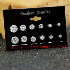 New 12 Pair/Pack White Shiny Wedding Stud Earrings Set for Women Men Crystal Jew