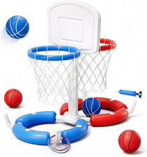 Double Floating Pool Basketball Hoop with Backboard 2 in 1 Floating Ring Toss