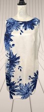 Pretty Roman Satin Shift Dress Size 18 With Gorgeous Blue Flower Pattern