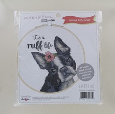 New Dimensions Cross Stitch Kit - It's a Ruff Life - French Bulldog with Flower