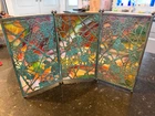 Antique Tiffany Studios Patinated Brass Stained Glass Tea Screen