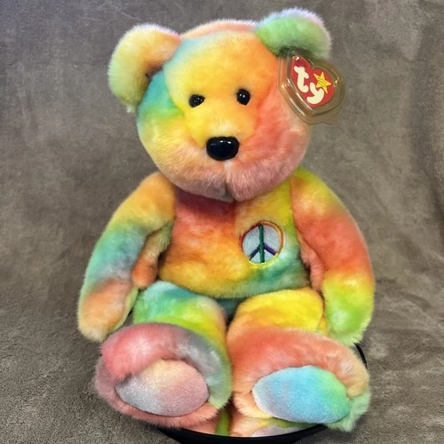 Vintage 1999 TY Beanie Baby Peace Bear 14" LARGE Beanie BUDDY Dark Version