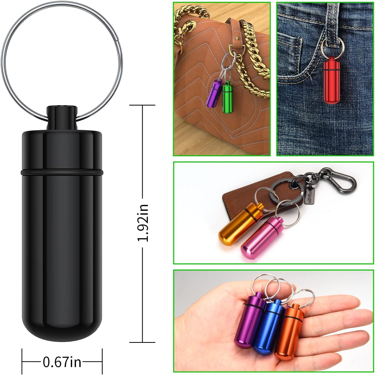 Small Portable Pill Case with Keychain(10 Pack), Urekt Waterproof Aluminum Pill