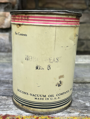 Vtg 1930s 40s Socony Vacuum Oil Co. Mobilgrease 1# Grease Can Oil Can Tin