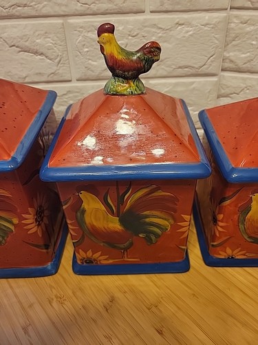 SET OF 3 Red Rooster By Artimino ROOSTER CERAMIC CANISTERS - Picture 3 of 12