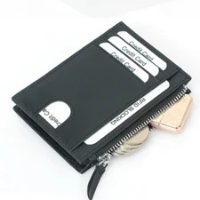 100% Genuine Leather Men's Zipper Wallet RFID Blocking Card Holder Coin Purse