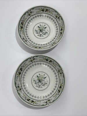 Royal Doulton Provencal Green England English China Set Of 2 Soup, Cereal Bowls