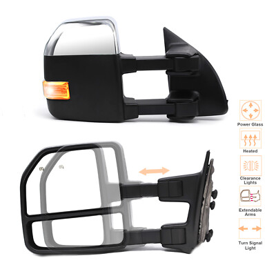 Pair Tow Mirrors Fits 2011 2012 2013 Ford F-350 SD Power Heated Signal Chrome