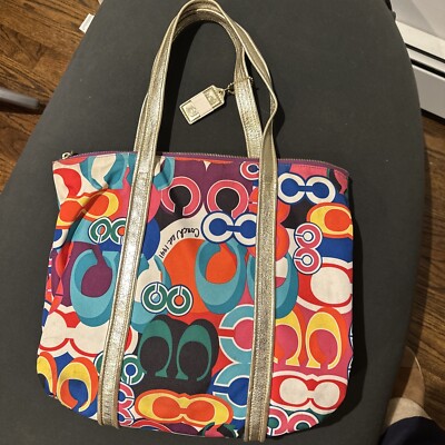 COACH POPPY POP Signature C GLAM Large Tote Multi-Color Carryall
