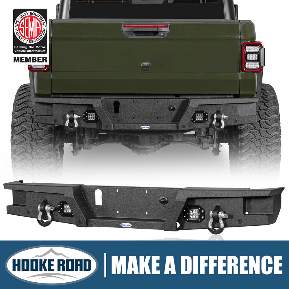 Hooke Road Rear Steel Bumper w/D-Rings & LED Lights For Jeep Gladiator JT 20-25