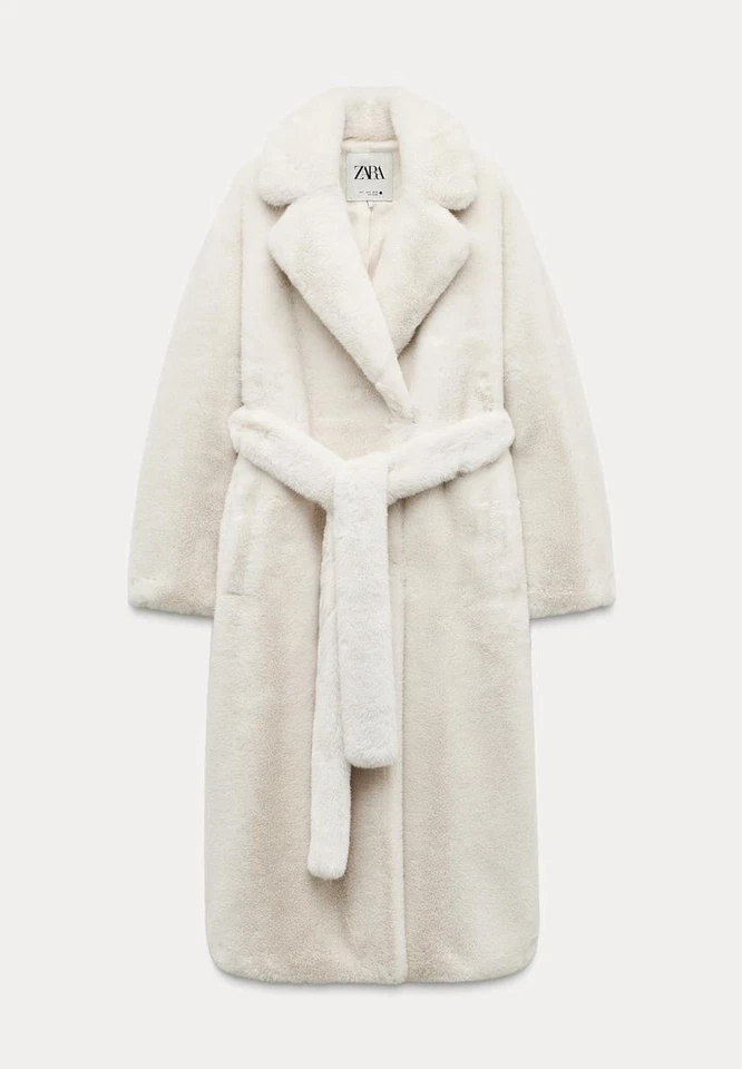 ZARA BELTED FAUX FUR COAT ZW COLLECTION ECRU NEW FW24/25 SIZES XS-XL R. 4360/249 - Image 3 of 4