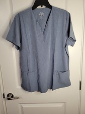 Divine Stretch by JDM V Neck Zipper Closure Blue Heather Scrub Top Women's XL