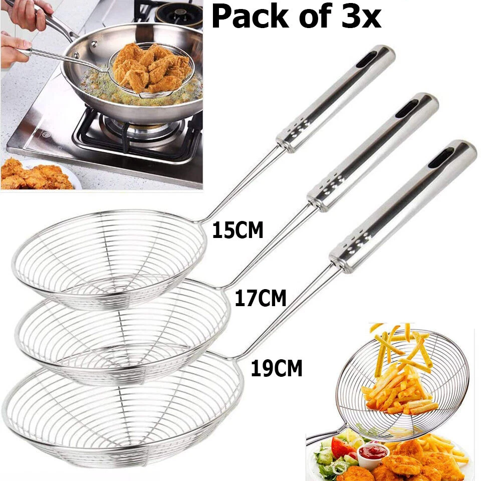 Heavy Duty 3x Ladle Spider Skimmer Kitchen Utensil Stainless Steel Mesh Strainer - Image 2 of 4