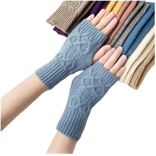 Aran Style Fingerless Knitted Gloves for Women Unisex Soft Wool Gloves Cable - Picture 1 of 1