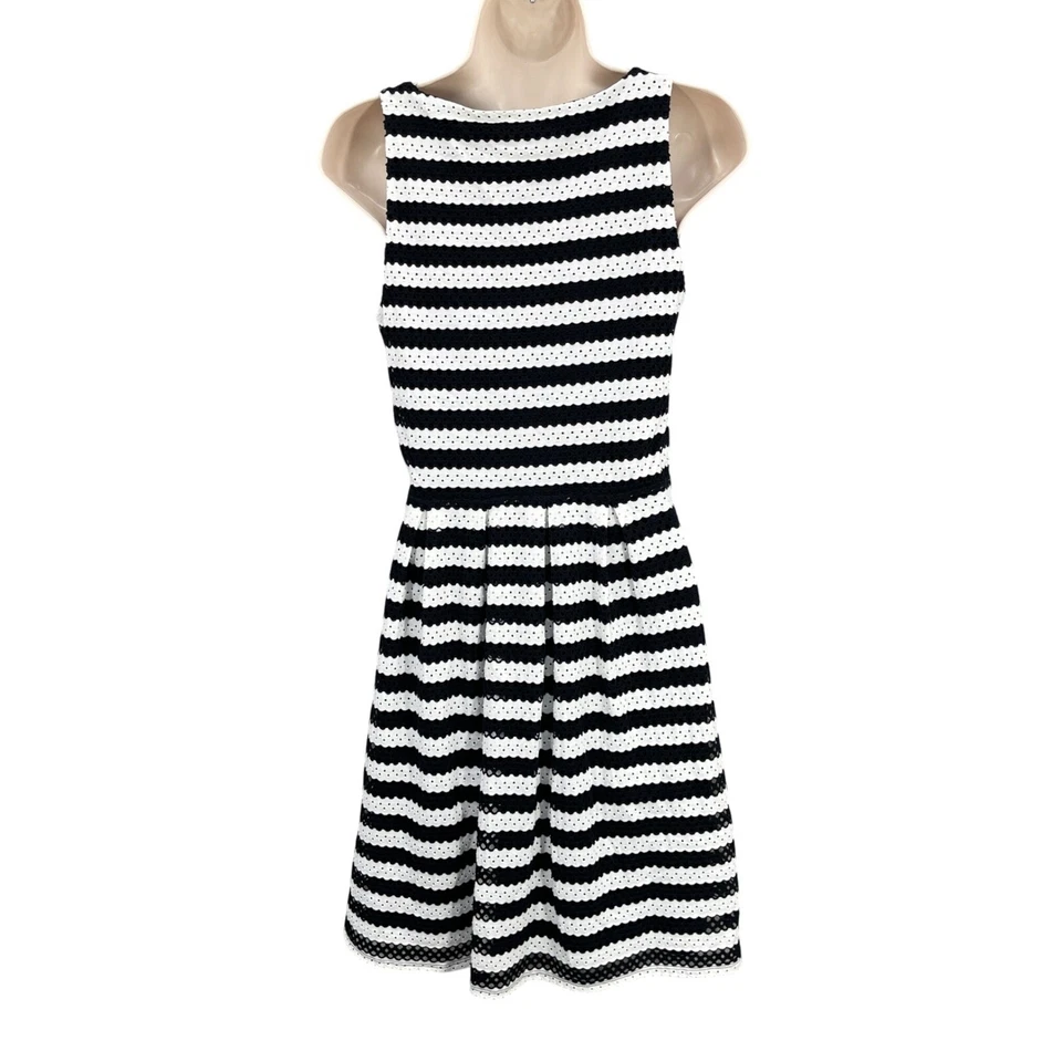 Vestido ELLE Fit & Flare Mujer 6 Negro Blanco Rayas Modesto Fiesta Línea A Femenino Foto 2 de 4