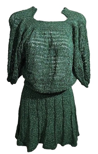 Vintage 1940's Handmade Knit Skirt And Shirt Set Matching Ice Skating