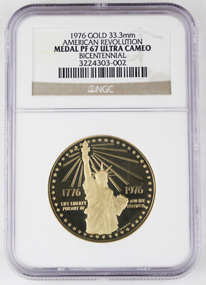 アメリカ記念 BICENTENNIAL AMARILLO 1976 American Revolution Bicentennial Gold Medal 33 mm NGC PF67 UC