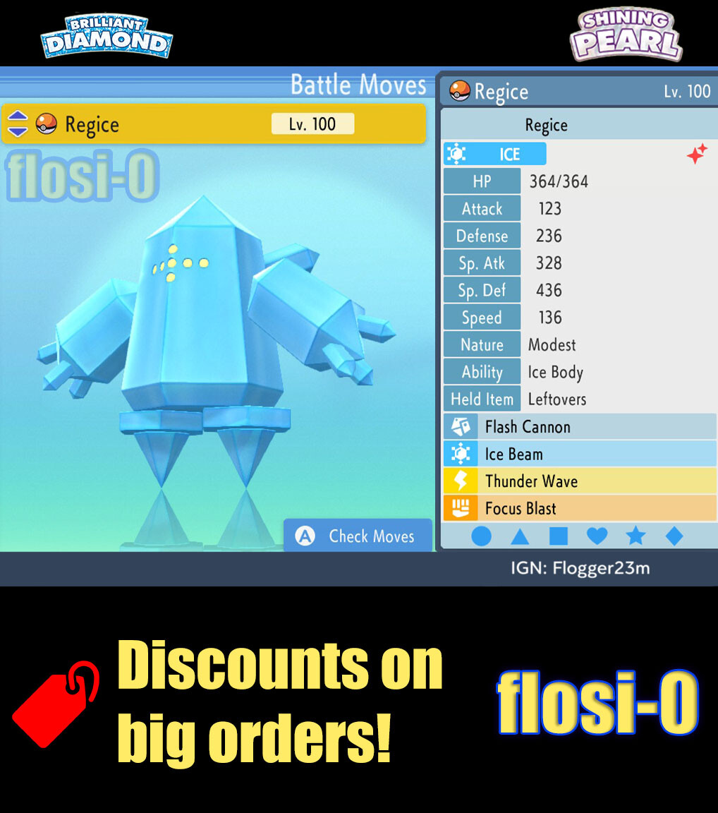 6IV Shiny Regice Brilliant Diamond and Shining Pearl | eBay