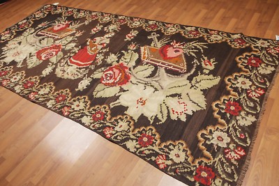 5'5'' x 8'11'' Vintage Hand Woven Turkish Kilim 100% Wool Area Rug Chocolate