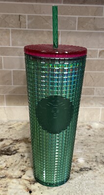 Starbucks 2023 Spring Watermelon Iridescent Grid Green Pink Cup Tumbler 24oz