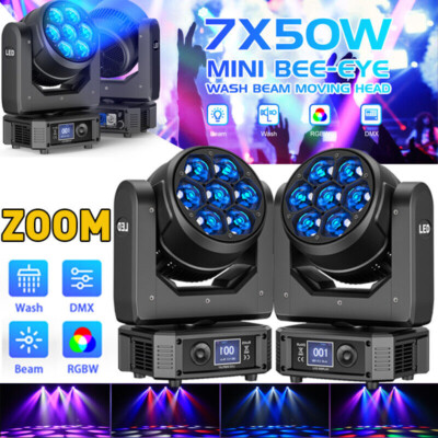 2stk 7X50W MINI LED Zoom Wash Beam Moving Head DMX RGBW Halloween  Bühnenlicht