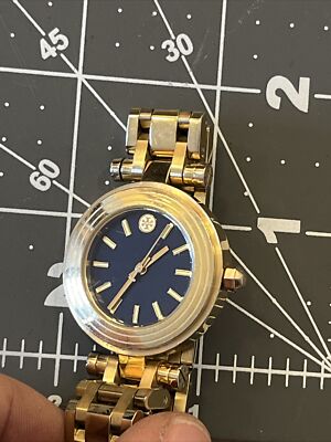 Tory Burch Classic T Gold and Navy Swiss Made Watch New Battery | eBay