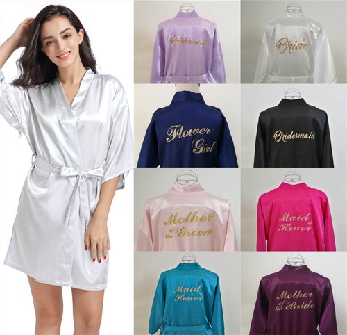 UK Personalised Wedding Robe Bridesmaid Bride Mother Dressing Gown Satin Silk - Picture 18 of 21