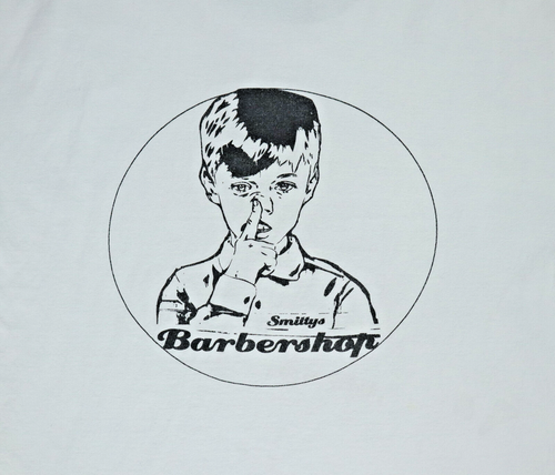 US Men’s XL White 100% Cotton Smittys Barbershop Boy Print Tee T Shirt Funny - Bild 1 von 7