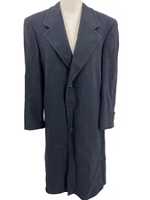 Vtg Hart Schaffner Marx Mens 40R Black Pure Virgin Wool Trench Coat Lined