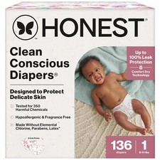 136 Count The Honest Company Clean Conscious Diapers Size 1 | Plant-Based, 0.22 per diaper