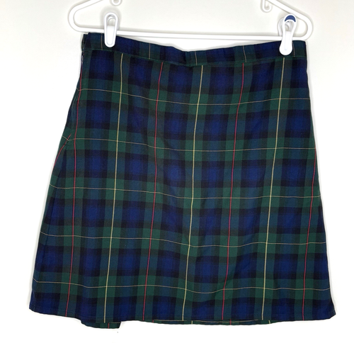 Lands' End Girls 14 School Uniform Skirt Hunter Green Navy Blue Plaid Below Knee - Picture 4 of 5