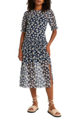 princess polly baby blue dress Floral Smocked Midi Dress main image 0
