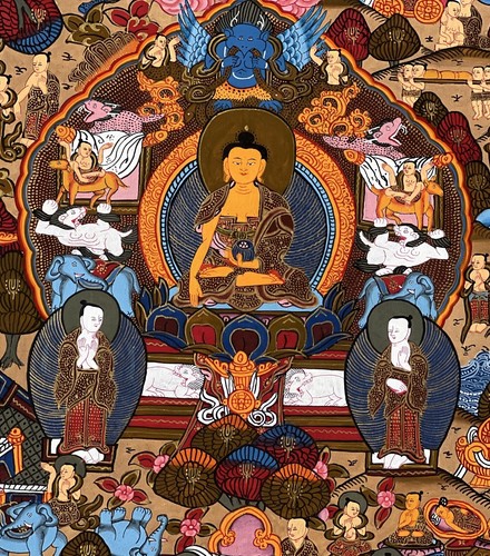 BUDDHA LIFE MANDALA / WHEEL OF LIFE MANDALA/ ORIGINAL TIBETAN THANGKA PAINTING - Picture 7 of 9