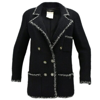 Chanel Double Breasted Jacket Black 94A #42 192693