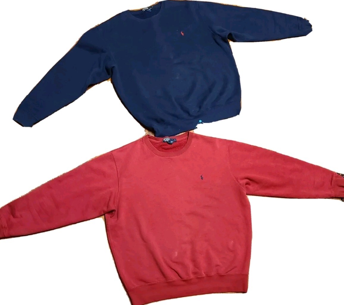 2 Polo Ralph Lauren Felpe Uomo M Medio Ricamato Pony Vintage Rosso Blu