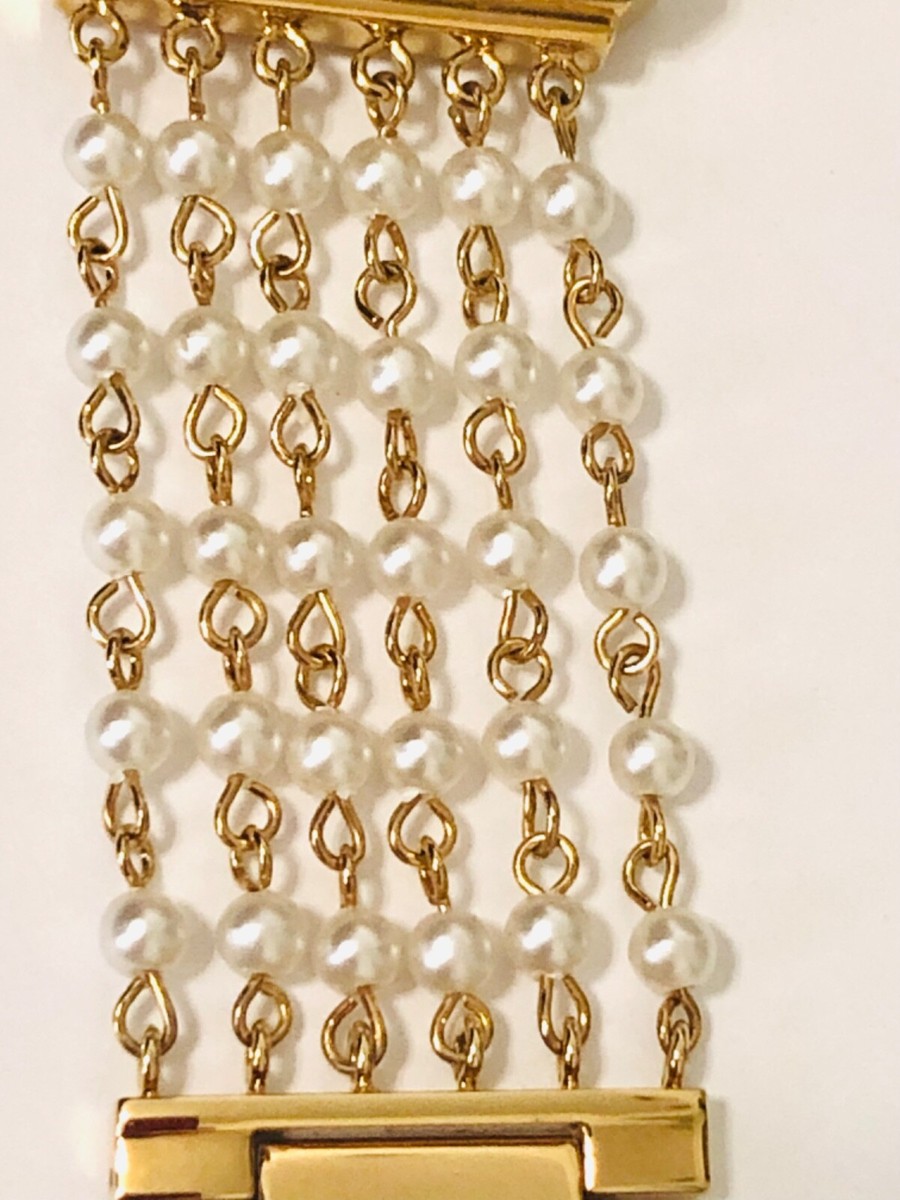 Vintage Anne Klein Diamond 10/7209 Gold Tone Pearl Bracelet  display picture 1