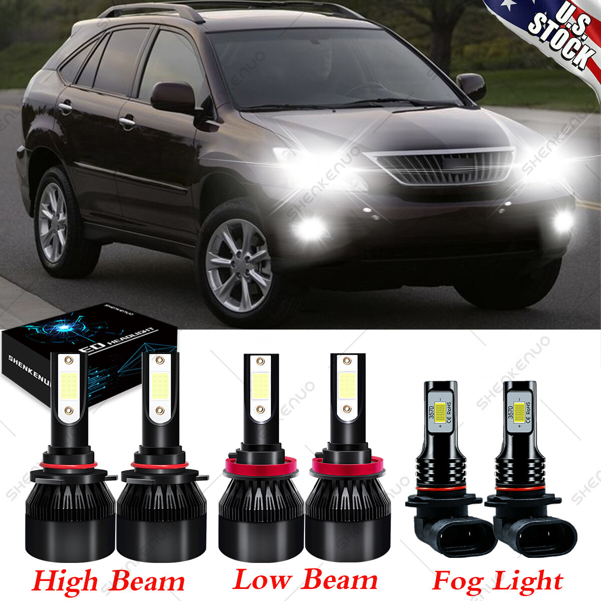 For Lexus RX350 2007 2008 2009 6pc LED Headlight High/Low Beam +