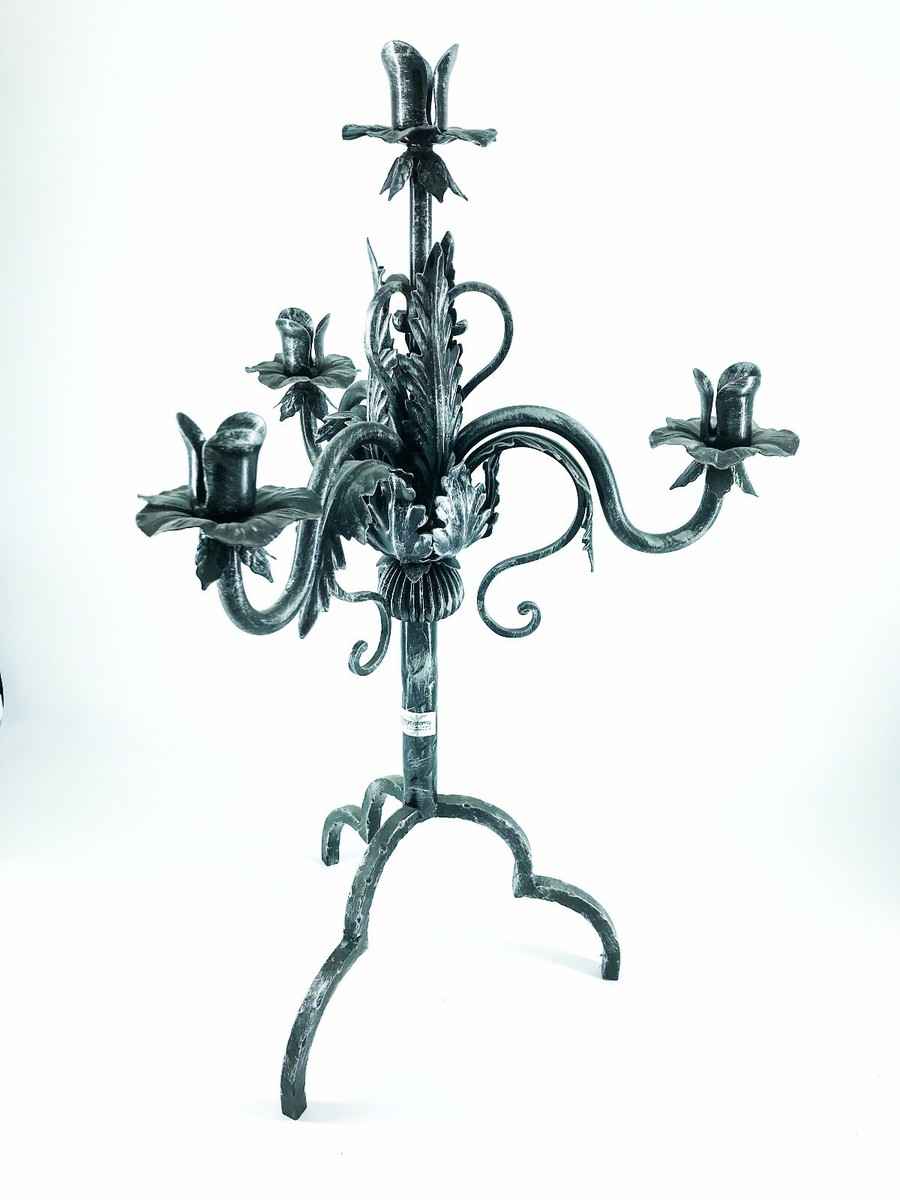 Petit Chandelier/bougeoir En Fer Forgé - Motif Feuille, Rose Et Rouge, Longueur 2 Pouces, Neuf