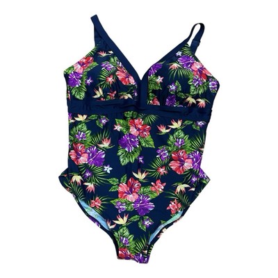 Krista Swimsuit Womens 18WD Blue Floral One Piece Tropical Print