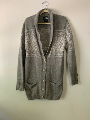 North Face Merino Wool Cardigan Sweater Grey Medium