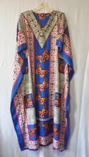 Women African Drawstring Maxi Kaftan Dress Dashiki Boho Hippie Blue Free Size