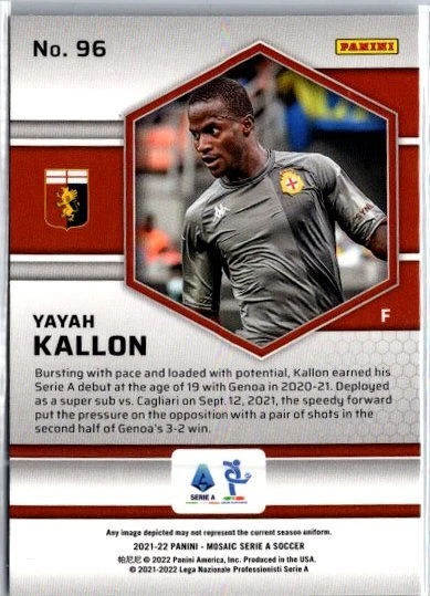 2021-22 Panini Mosaic Serie A #96 Yayah Kallon RC - Image 2 of 2