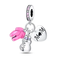 KUNSIR 925 Sterling Silver Newborn Baby Gift Bottle & Outfit Charm For Bracelet