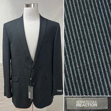 NWT Kenneth Cole Reaction Men  s 46L Black Gray Mini Stripe Slim Blazer Jacket