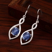 Ceylan Saphir Bleu Ovale Pierre Précieuse, 925 Argent Sterling Boucles Valentin