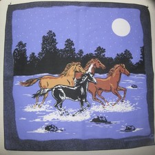 Vintage Four Wild Horses Bandana Made USA Western 50/50 RN15187 NOS Hav-A-Hank